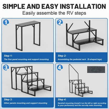 RV Steps with Handrail, 4 Steps with 1 Handrail Hot Tub Steps with Non-Slip Mats