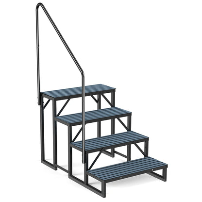 RV Steps with Handrail, 4 Steps with 1 Handrail Hot Tub Steps with Non-Slip Mats