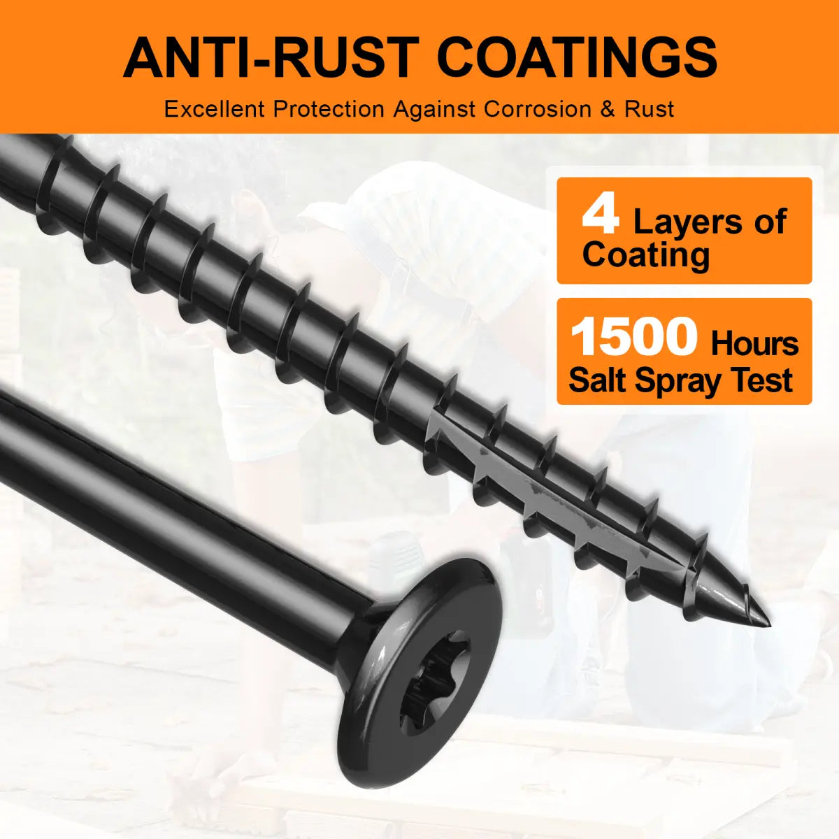#8 x 2” Deck Screws, Star Drive Wood Screws, Black