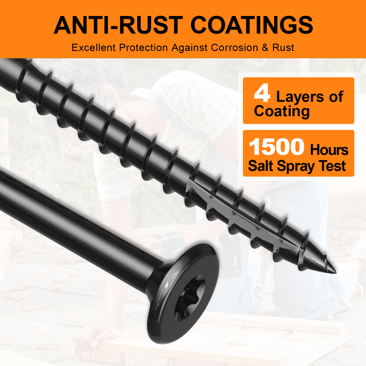 #8 x 1-5/8" Deck Screws, Star Drive Wood Screws, Rust Resistant Timber Screws for Timber/Log/Landscaping Wood, T20 Star Bit Included,Black