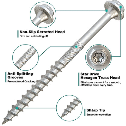 FMhotu #9 x 2-1/2" Heavy Duty Joist Hanger Screws, Structural Connector Screws, 1/4" Hex Head+T20 Star Bit, 10D Nail Replacement, Zinc-Aluminum Flake Coating, 1500-Hour Salt Spray Tested
