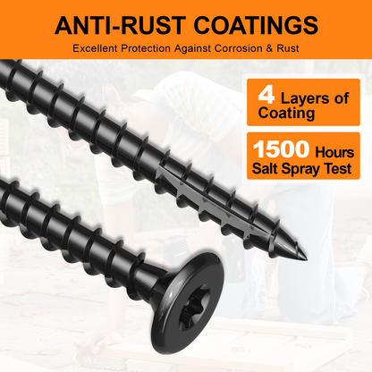 #8 x 1" Deck Screws, Star Drive Wood Screws, Rust Resistant Timber Screws for Timber/Log/Landscaping Wood, T20 Star Bit Included, Black