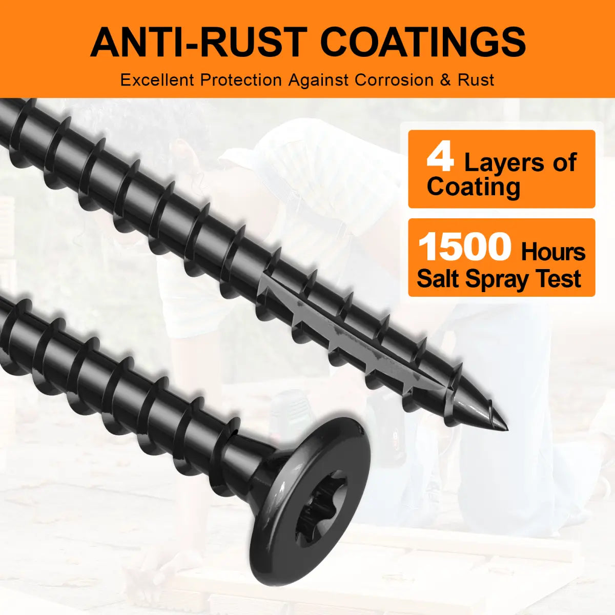 #8 x 1” Deck Screws, Star Drive Wood Screws, Black