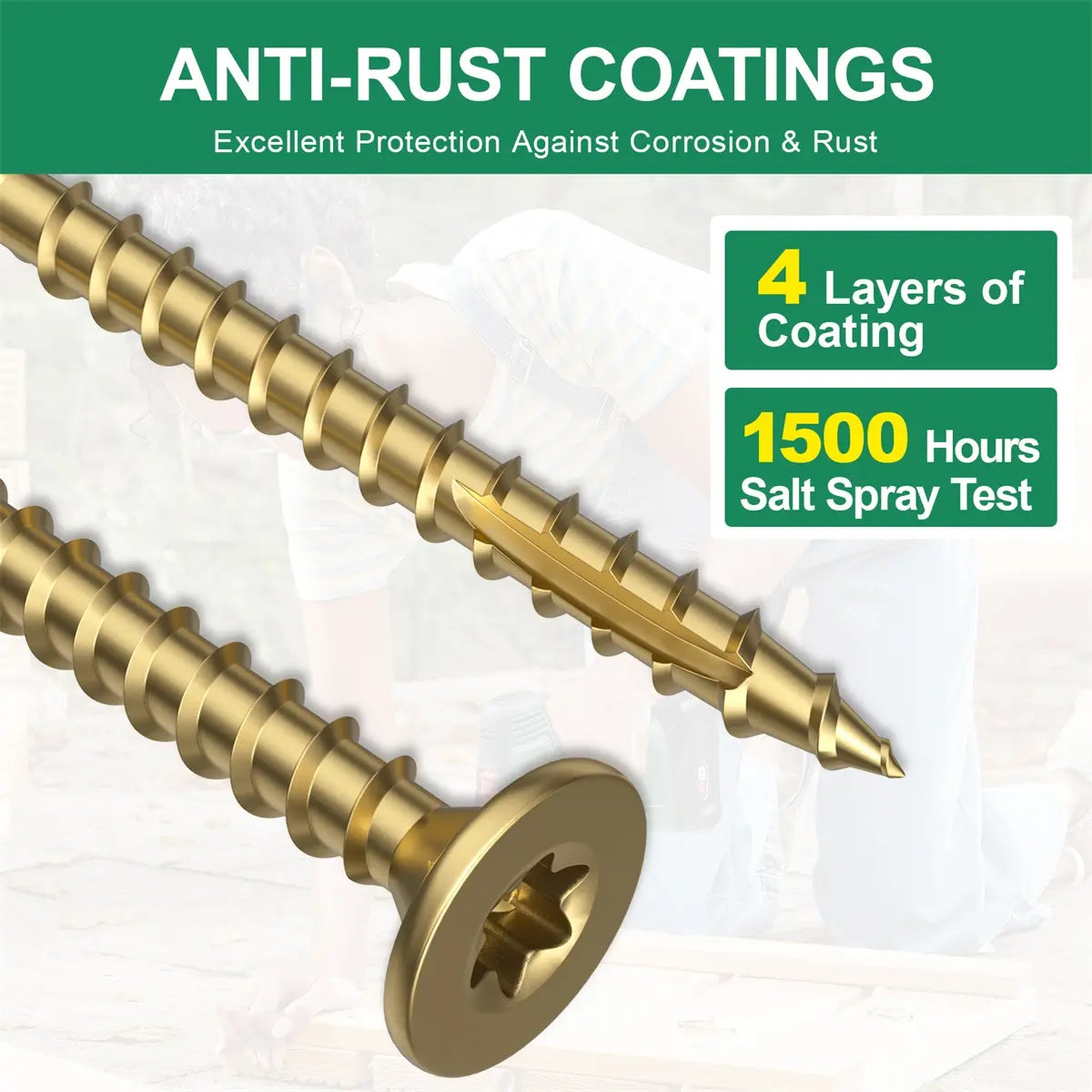 #8 x 1” Deck Screws, Star Drive Wood Screws, Gold