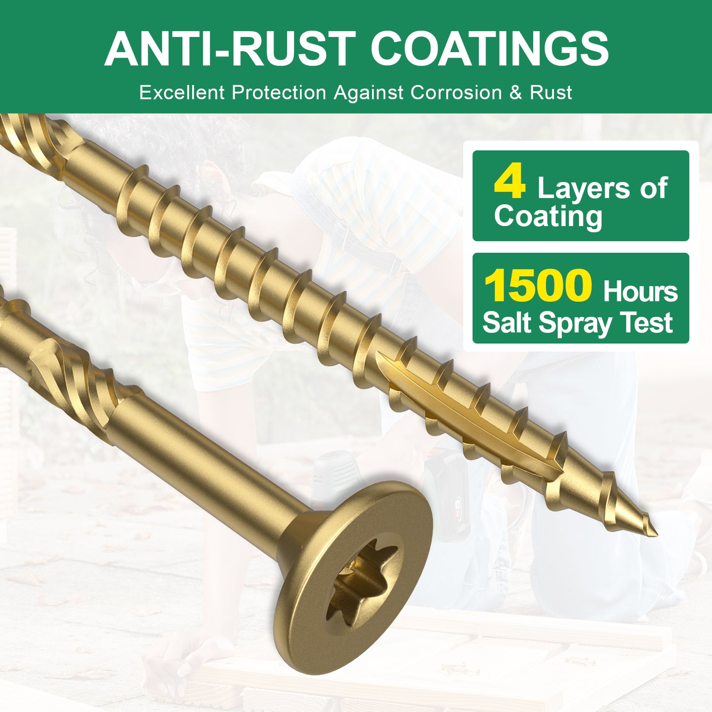 #8 x 2-1/2" Deck Screws, Star Drive Wood Screws, Rust Resistant Timber Screws for Timber/Log/Landscaping Wood, T20 Star Bit Included, Gold