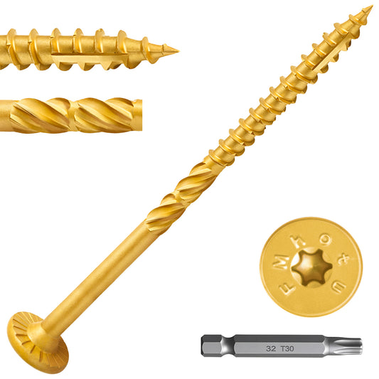 #14 x 5 Inch Wood Structural Lag Screws Star Drive Decking Wood Screws, Rust Resistant Timber Screws for Timber/Log/Landscaping (Yellow)
