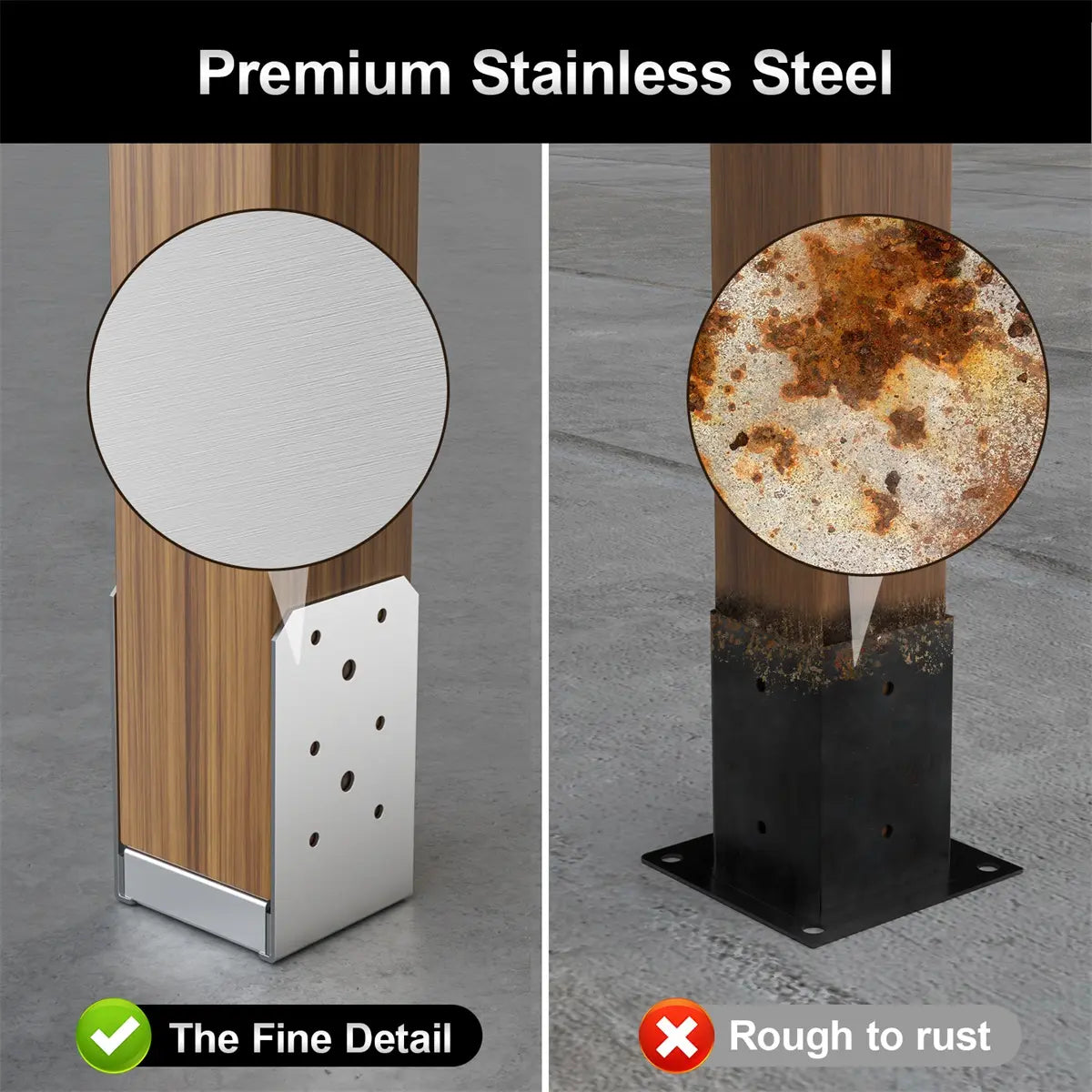 4"x4" Adjustable Post Base, Stainless Steel Post Anchor Bracket