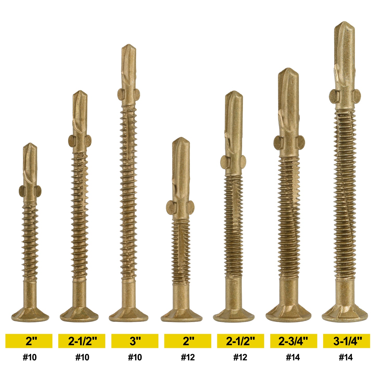 FMhotu #14 x 3-1/4" Trailer Deck Screws, Self-Tapping Sheet Wood Metal Screw, T25 Star Bits Reamer Tek Screws for Trailers, for Attaching Wood to Steel, Gold