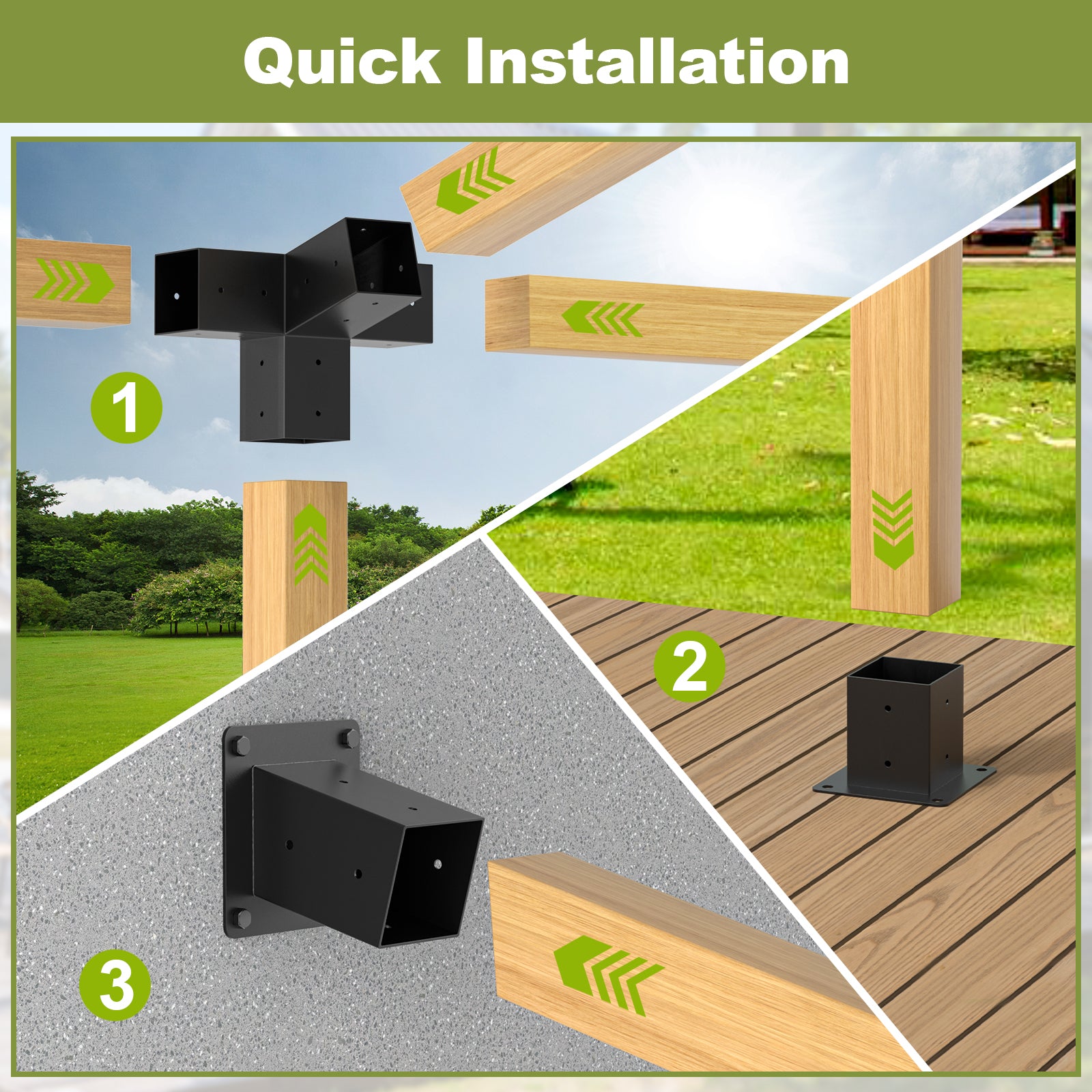15° 4-Way 3pcs Slanted Roof Pergola Bracket Set, Roof Wall Mount Extension Bracket Kit,4