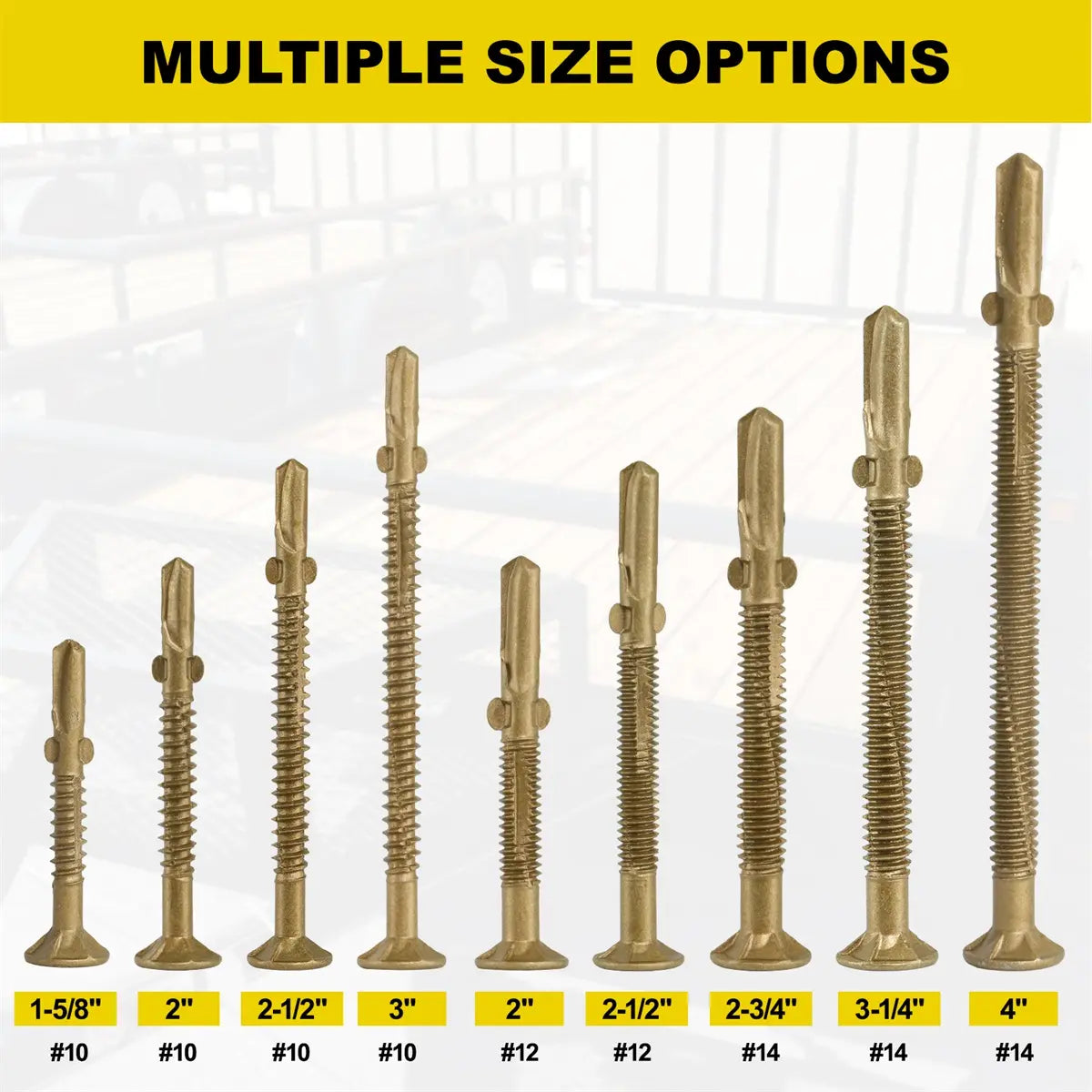 #10 x 1-5/8 Self-Tapping Trailer Deck Screws, T25 Star Bits Screws, Gold