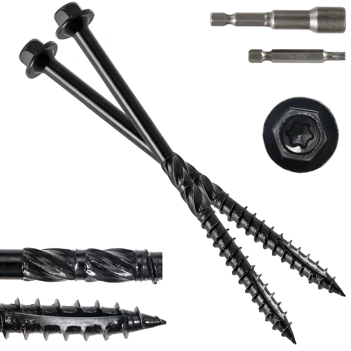 #14 x 5 Wood Structural Screws Hex Head Lag Screws, Rust Resistant Timber Screws for Timber/Log/Landscaping Wood (Black)