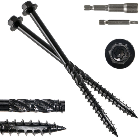 #14 x 5 Wood Structural Screws Hex Head Lag Screws, Rust Resistant Timber Screws for Timber/Log/Landscaping Wood (Black)