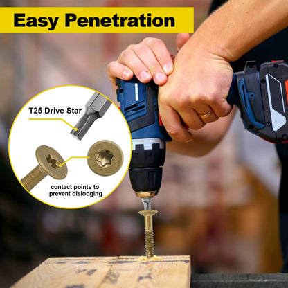 FMhotu #10 x 1-5/8" Trailer Deck Screws, Self-Tapping Sheet Wood Metal Screw, T25 Star Bits Reamer Tek Screws for Trailers, for Attaching Wood to Steel, Gold