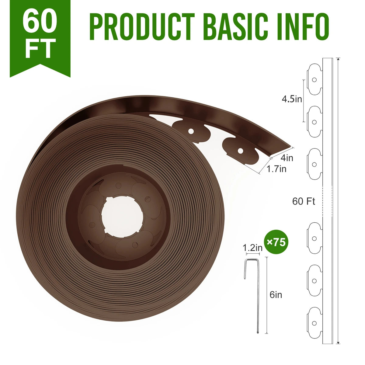4-Inch Landscape Edging with Metal Spikes, Brown