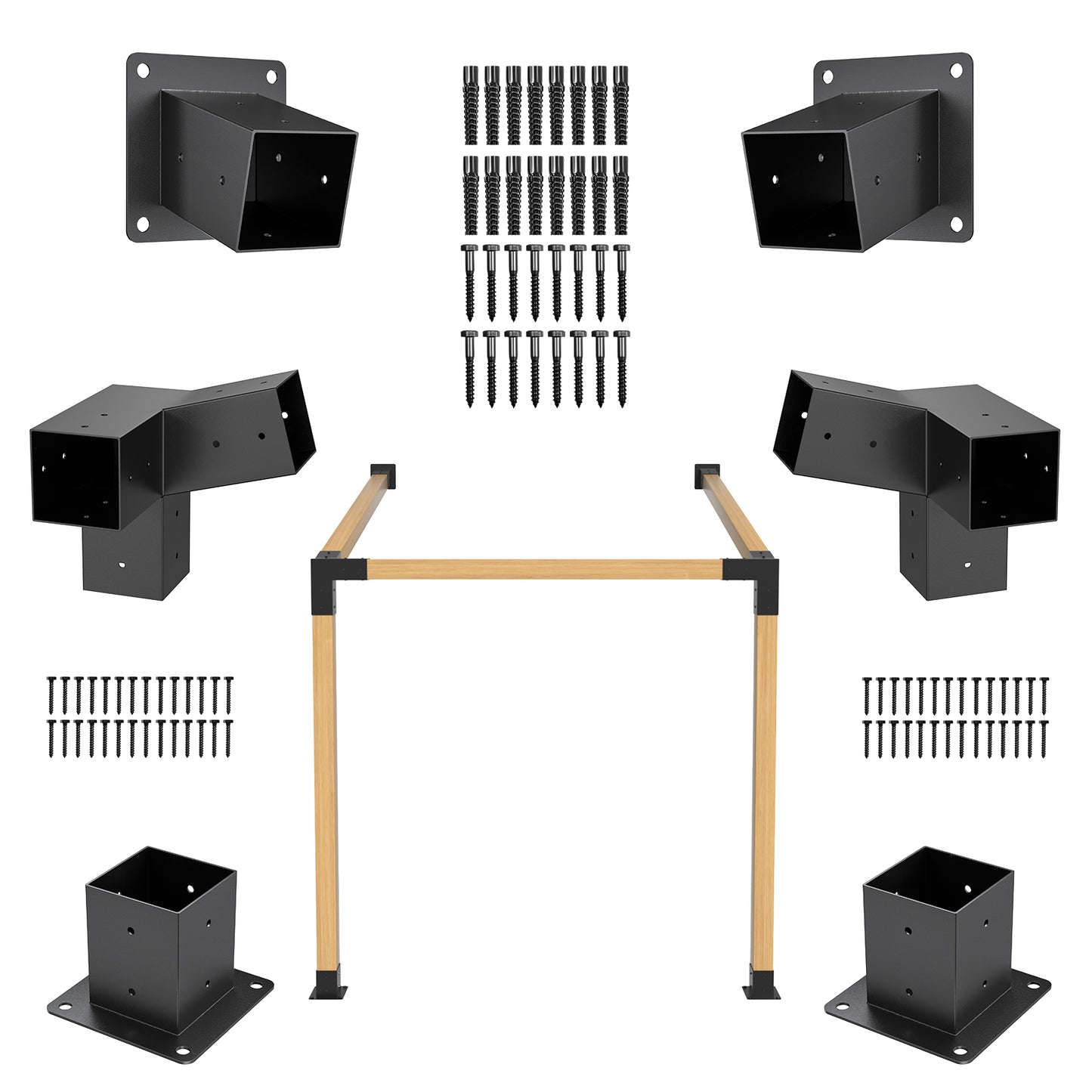 15° 3-Way 6pcs Slanted Roof Pergola Bracket Set, Roof Wall Mount Extension Bracket Kit,4" x 4" (Actual: 3.5x3.5 Inch) Powder-Coated Pergola Hardware for Porch,Gazebo, Backyard