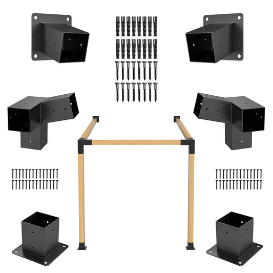 15° 3-Way 6pcs Slanted Roof Pergola Bracket Set, Roof Wall Mount Extension Bracket Kit,4" x 4" (Actual: 3.5x3.5 Inch) Powder-Coated Pergola Hardware for Porch,Gazebo, Backyard