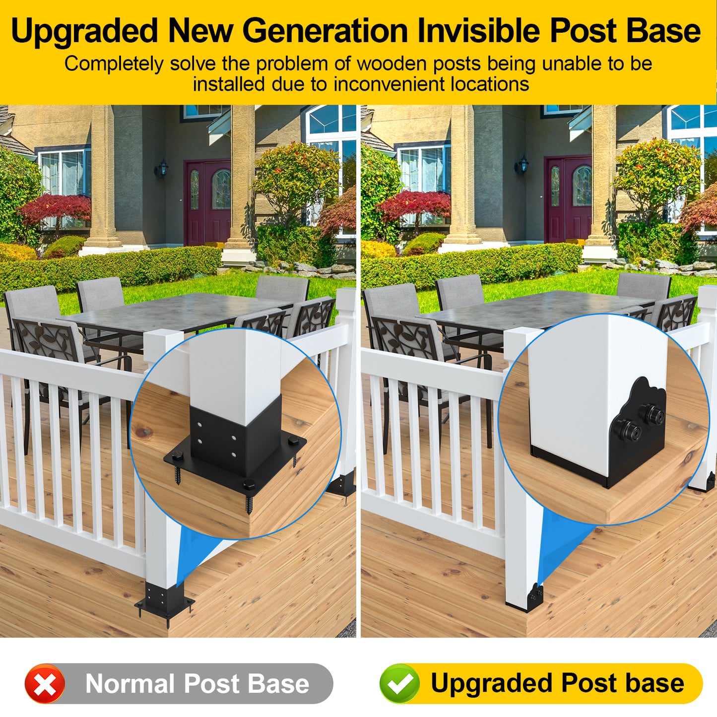 FMhotu 6x6 Post Base, Stainless Steel Adjustable Post Anchor Bracket (Internal 5.5 x 5.5), Adjustable Post Base for Pavilion Deck Porch Handrail Railing Support Decorative Anchor Plate