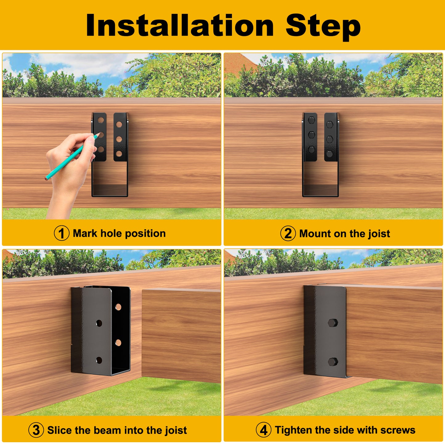 FMhotu Concealed Joist Hanger, 2"x4" Outdoor Concealed-Flange Joist Bracket with Screws, Q235B Steel Powder Coated Concealed Mount Light Joist Hangers for 2"x4" Beam, Swing, Handrail, Fence