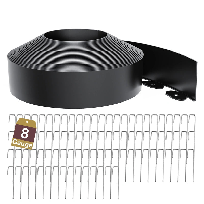 3-Inch Landscape Edging with Metal Spikes, Blck