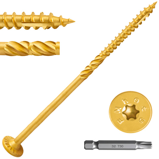 #14 x 8 Inch Wood Structural Lag Screws Star Drive Decking Wood Screws, Rust Resistant Timber Screws for Timber/Log/Landscaping (Yellow)