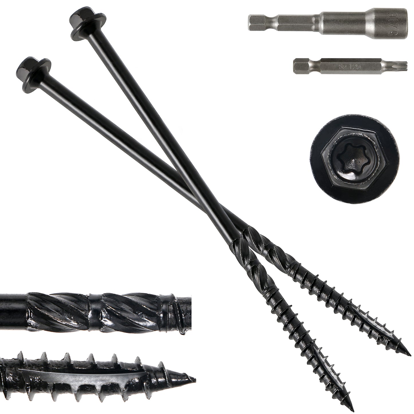 #14 x 8 Wood Structural Screws Hex Head Lag Screws, Rust Resistant Timber Screws for Timber/Log/Landscaping Wood (Black)