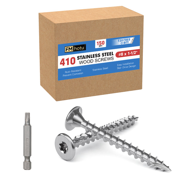#8 x 1.5 Stainless Steel Deck Screws, 410 Grade Stainless Steel