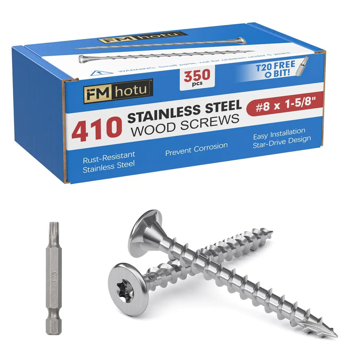 #8 x 1-5/8" Stainless Steel Deck Screws, 410 Grade Stainless Steel