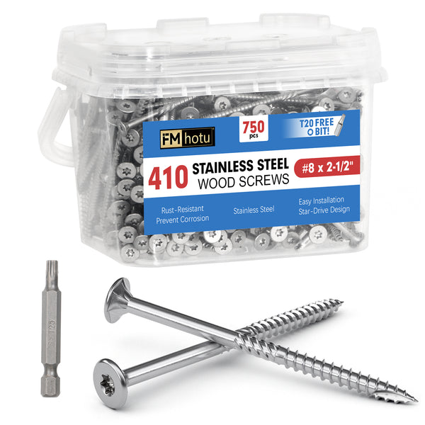#8 x 2.5 Stainless Steel Deck Screws, 410 Grade Stainless Steel