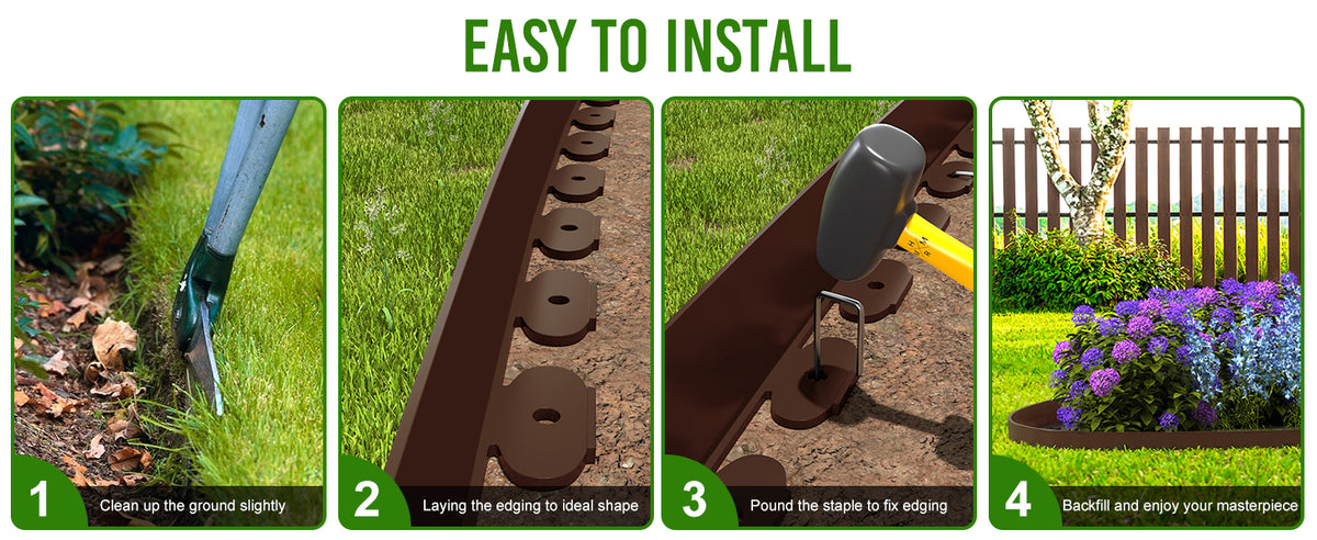 4-Inch Landscape Edging with Metal Spikes, Brown