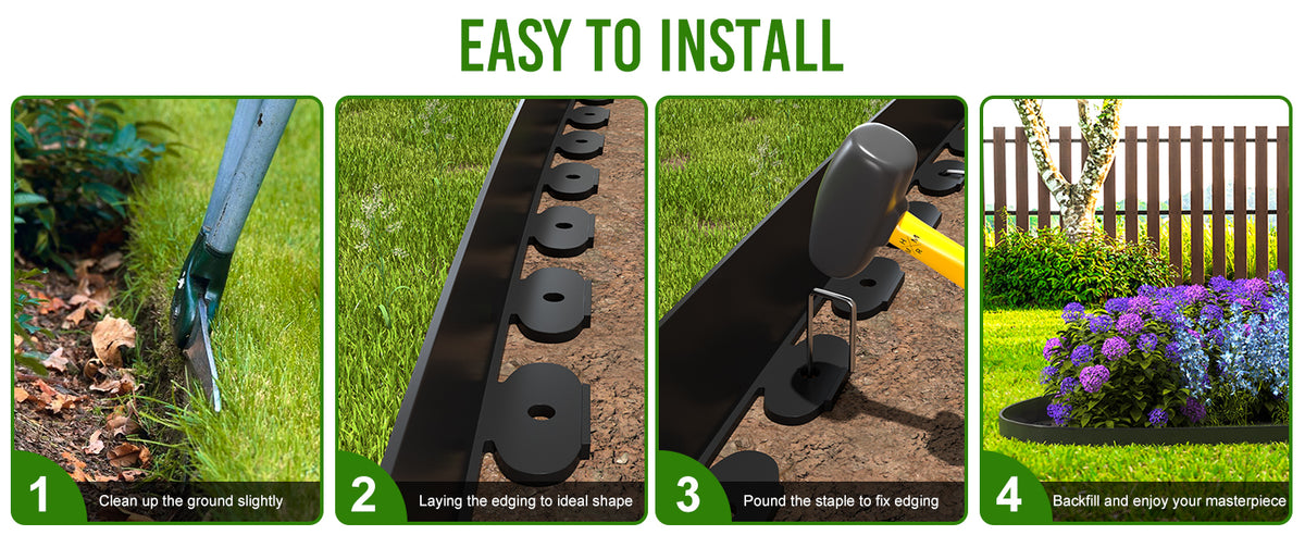 4-Inch Landscape Edging with Metal Spikes, Black