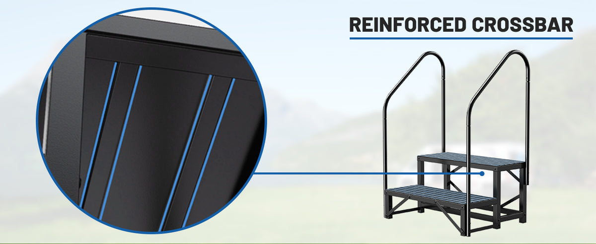 RV Steps with Handrail, 2 Steps with 2 Handrail Hot Tub Steps with Non-Slip Mats
