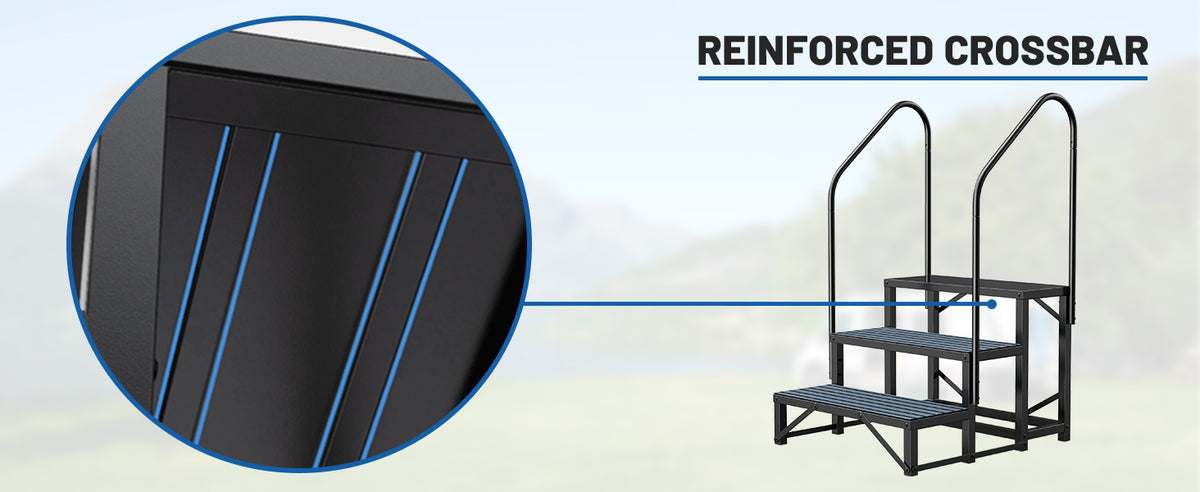 RV Steps with Handrail, 3 Steps with 2 Handrail Hot Tub Steps with Non-Slip Mats