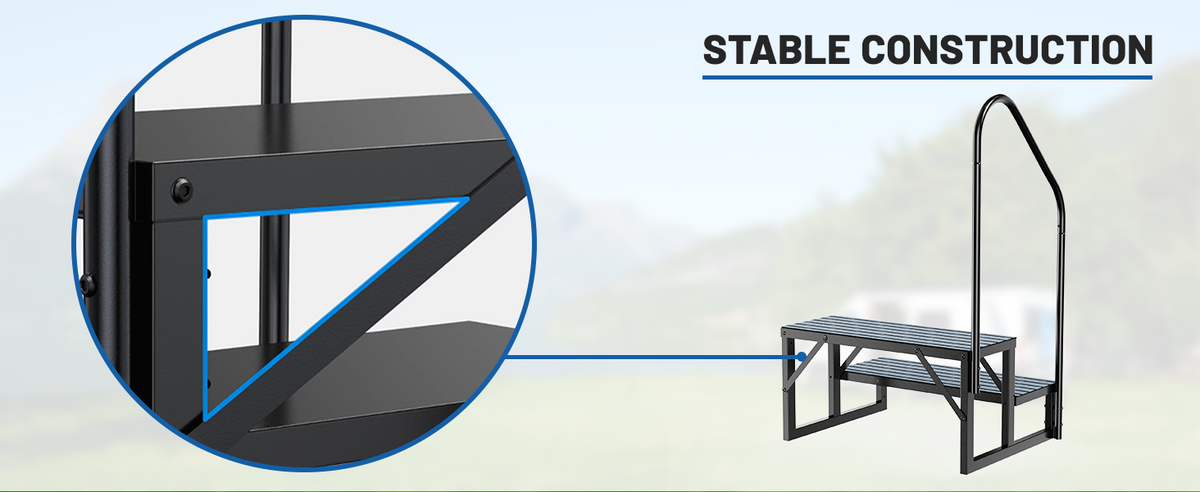 RV Steps with Handrail, 2 Steps with 1 Handrail Hot Tub Steps with Non-Slip Mats
