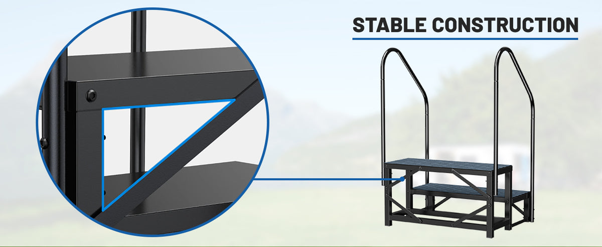 RV Steps with Handrail, 2 Steps with 2 Handrail Hot Tub Steps with Non-Slip Mats