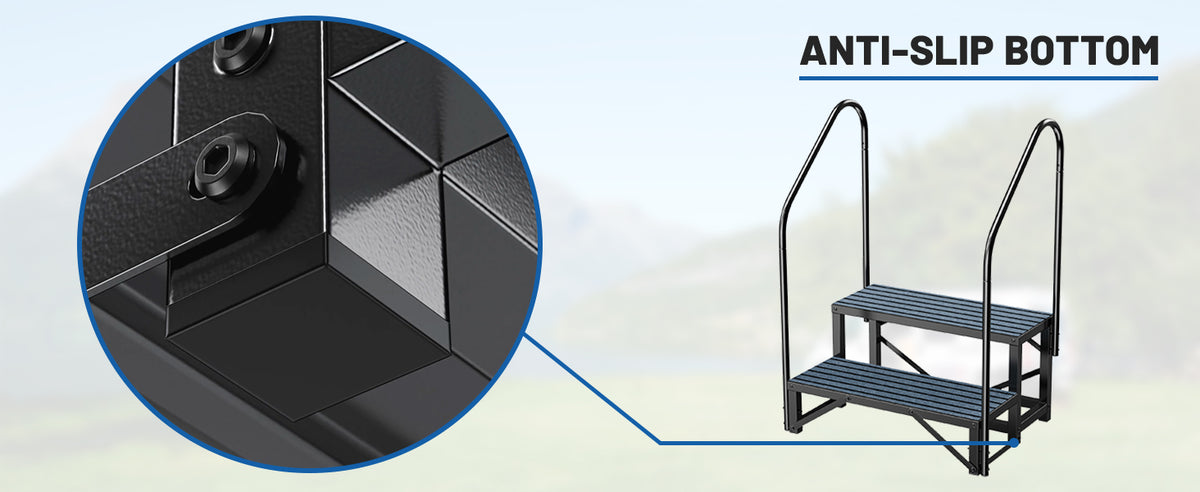 RV Steps with Handrail, 2 Steps with 2 Handrail Hot Tub Steps with Non-Slip Mats