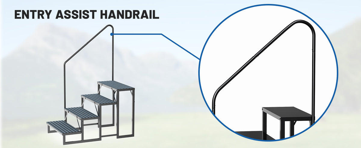 RV Steps with Handrail, 4 Steps with 1 Handrail Hot Tub Steps with Non-Slip Mats