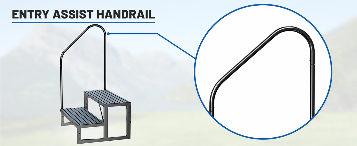 RV Steps with Handrail, 2 Steps with 1 Handrail Hot Tub Steps with Non-Slip Mats