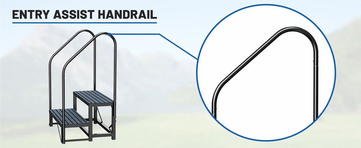 RV Steps with Handrail, 2 Steps with 2 Handrail Hot Tub Steps with Non-Slip Mats