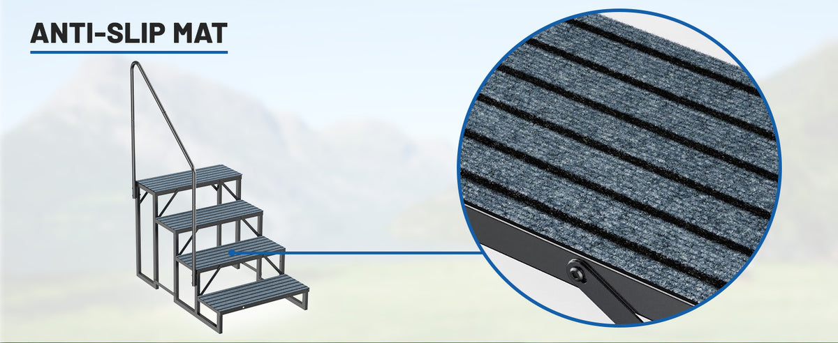 RV Steps with Handrail, 4 Steps with 1 Handrail Hot Tub Steps with Non-Slip Mats