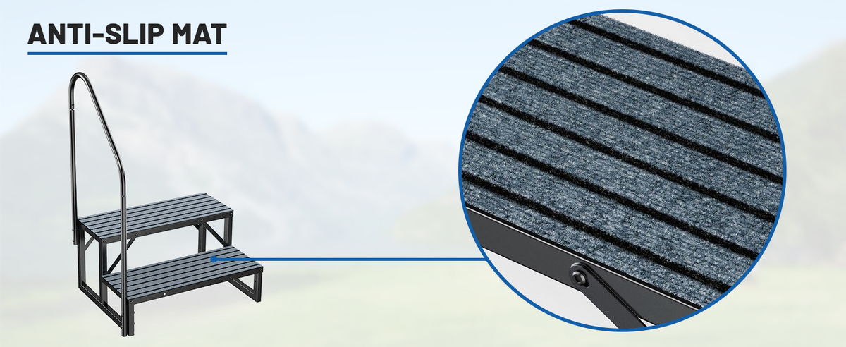 RV Steps with Handrail, 2 Steps with 1 Handrail Hot Tub Steps with Non-Slip Mats