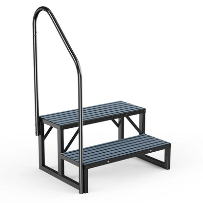 RV Steps with Handrail, 2 Steps with 1 Handrail Hot Tub Steps with Non-Slip Mats