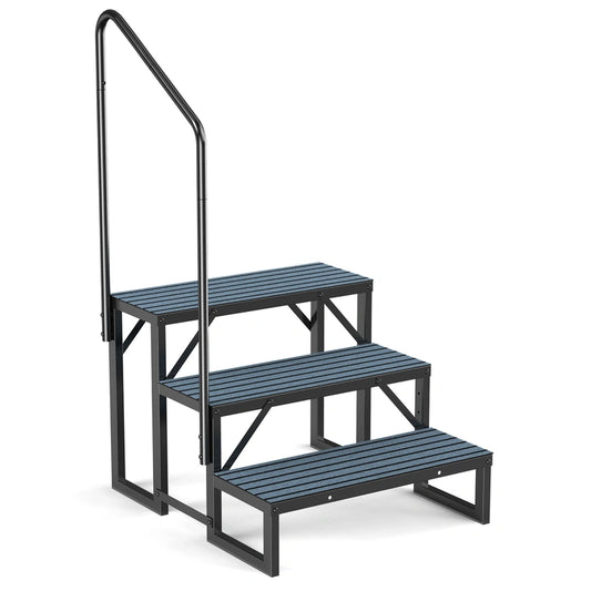 RV Steps with Handrail, 3 Steps with 1 Handrail Hot Tub Steps with Non-Slip Mats
